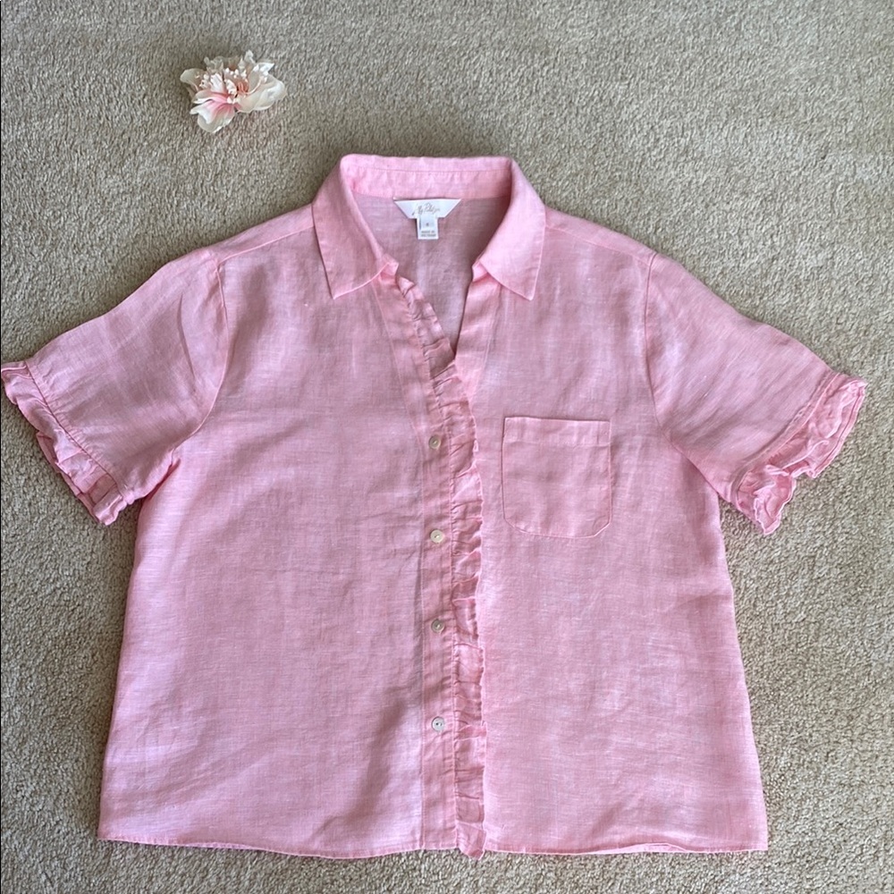 Lilly Pulitzer Light Pink Sorbet Button Down Carden ruffle Shirt, S, NWOT - Picture 9 of 9